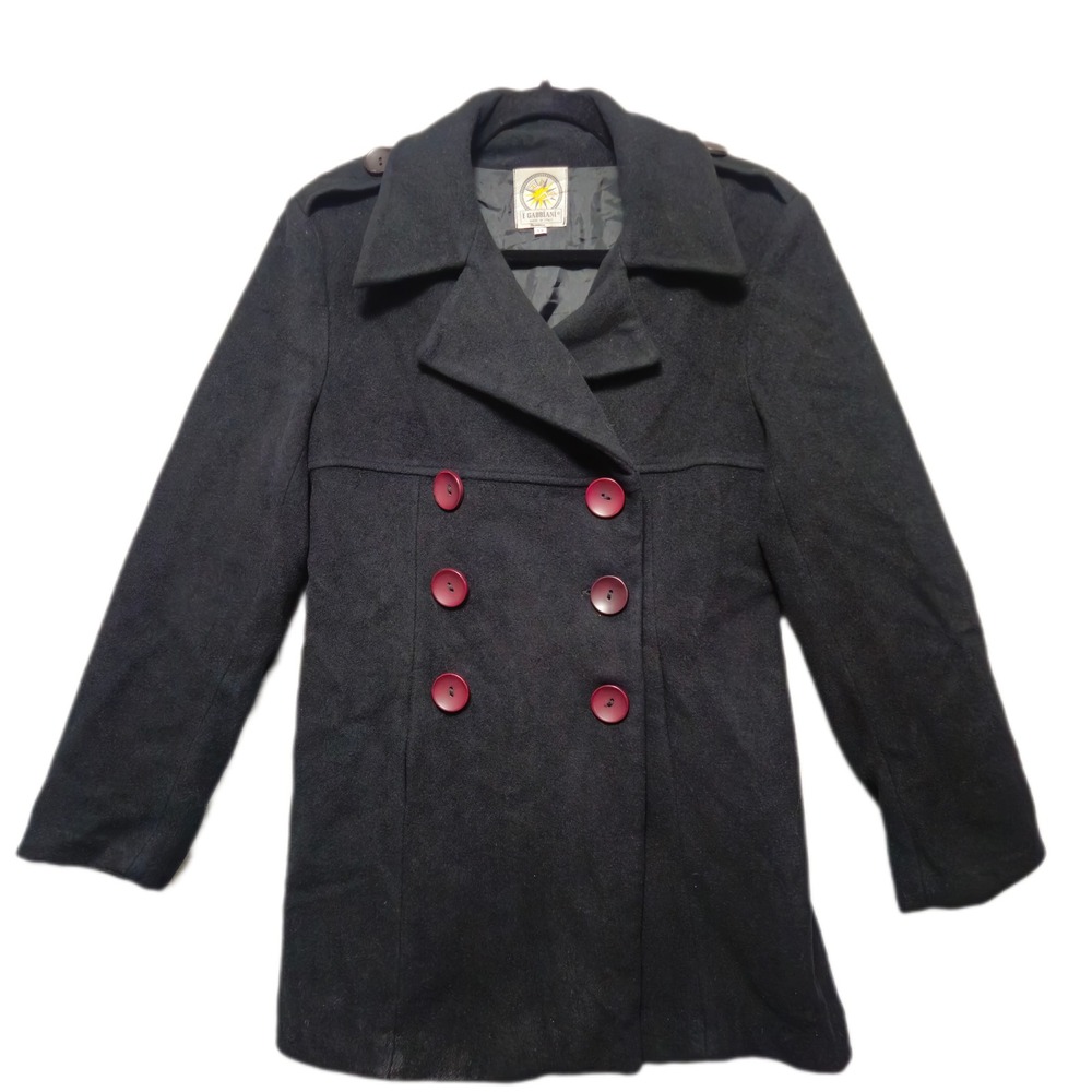 I GABBIANI Pea Coat Womens 42‎ Black Wool Blend Double Breasted Military Vintage